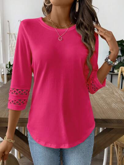 Women's Lace Patchwork Cotton T-Shirt