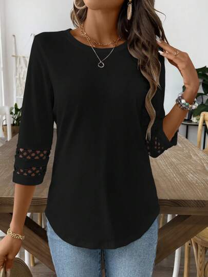 Women's Lace Patchwork Cotton T-Shirt