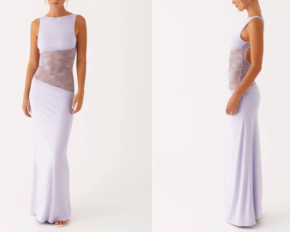 Women's Lace Satin Backless Long Dress