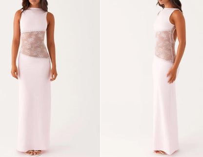 Women's Lace Satin Backless Long Dress