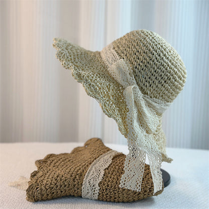 Women's Lace Straw Sun Hat with Adjustable Size