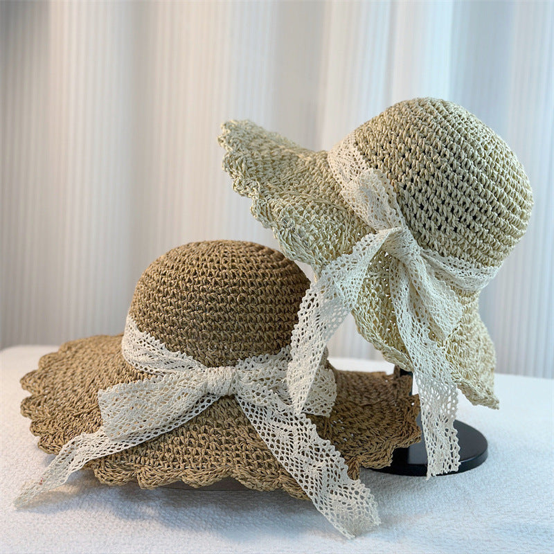 Women's Lace Straw Sun Hat with Adjustable Size
