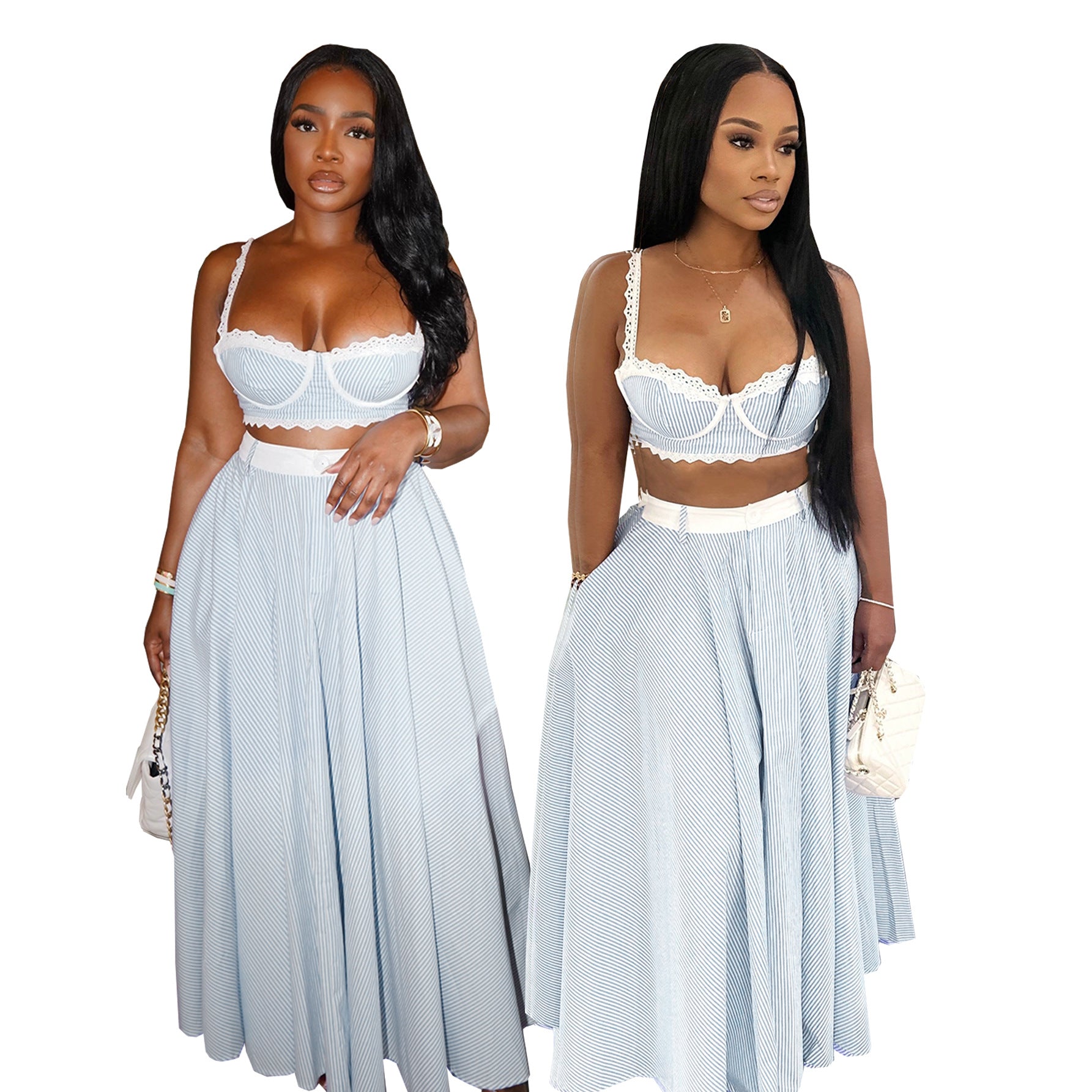 Women's Lace Trim Skirt Two-Piece Set