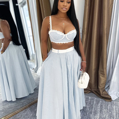 Women's Lace Trim Skirt Two-Piece Set