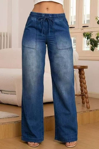 Women's Lace up Straight Leg Pants Jeans