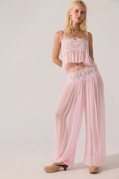 Women's Lace Vest and Wide-Leg Pants Set