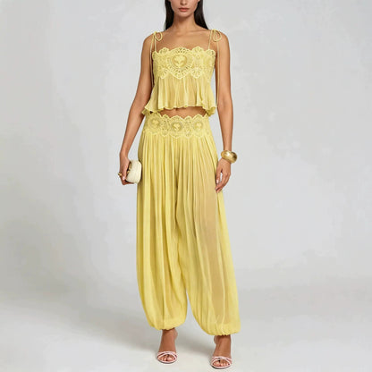 Women's Lace Vest and Wide-Leg Pants Set