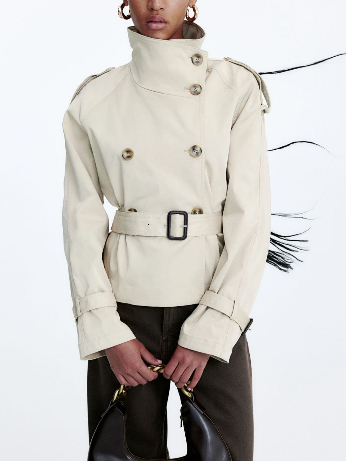 Women's Lapel Belted Windbreaker Jacket