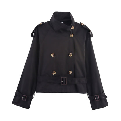 Women's Lapel Belted Windbreaker Jacket