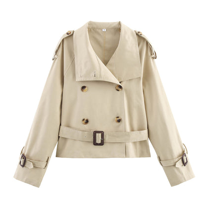 Women's Lapel Belted Windbreaker Jacket