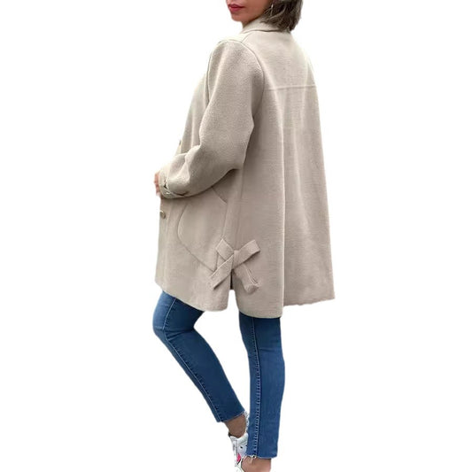 Women's Lapel Bow Woolen Coat