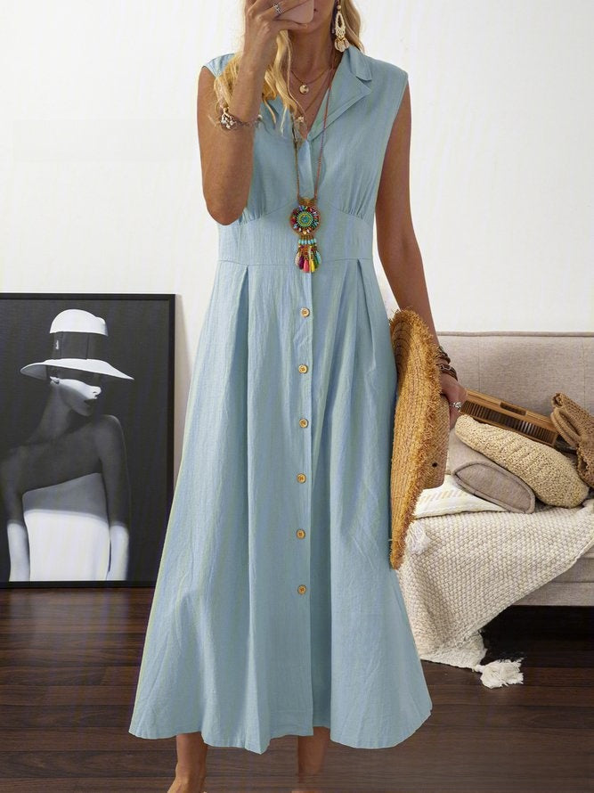 Women's Lapel Collar Sleeveless A-Line Dress