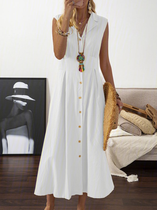 Women's Lapel Collar Sleeveless A-Line Dress