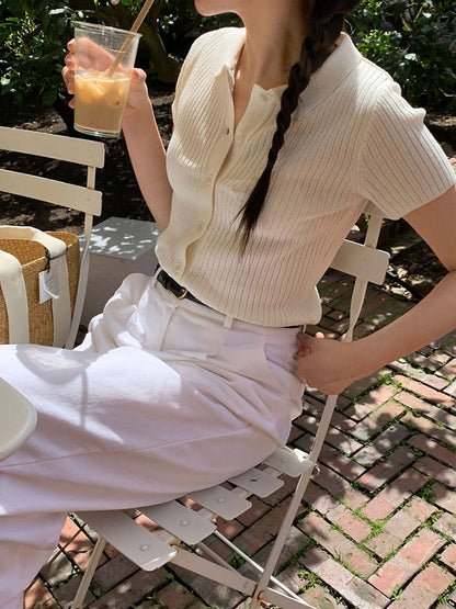 Women's Lapel Single-Breasted Short Sleeve T-shirt