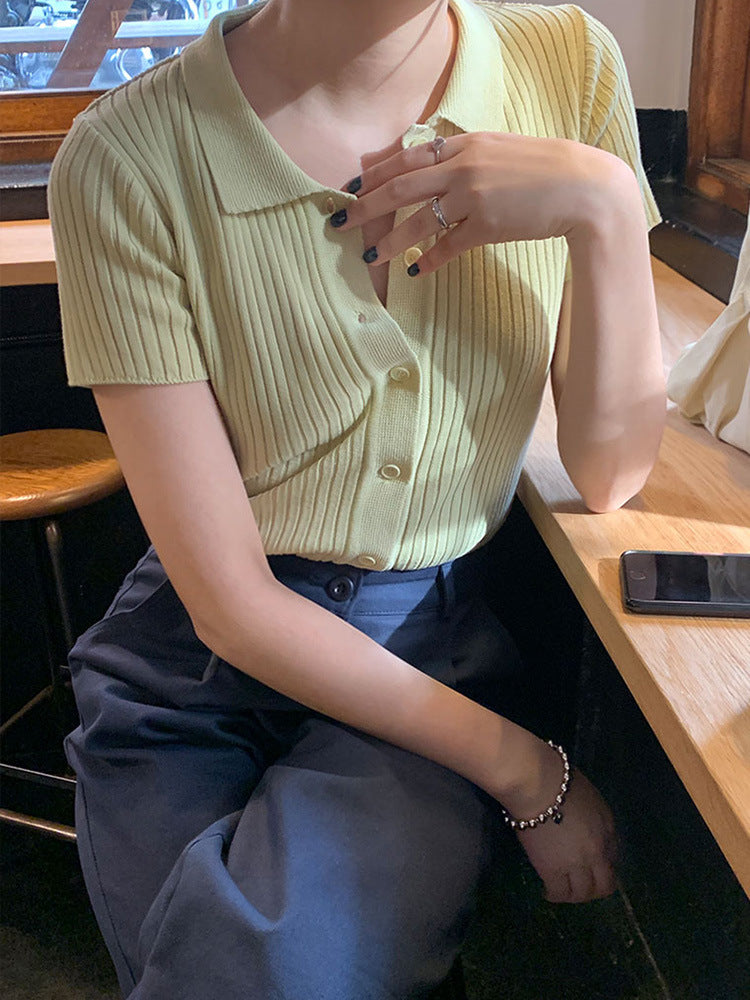 Women's Lapel Single-Breasted Short Sleeve T-shirt