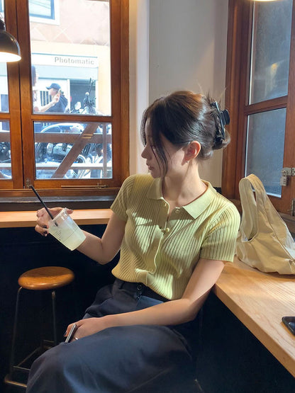 Women's Lapel Single-Breasted Short Sleeve T-shirt