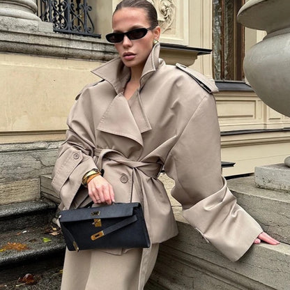 Women's Lapel Tie Trench Coat