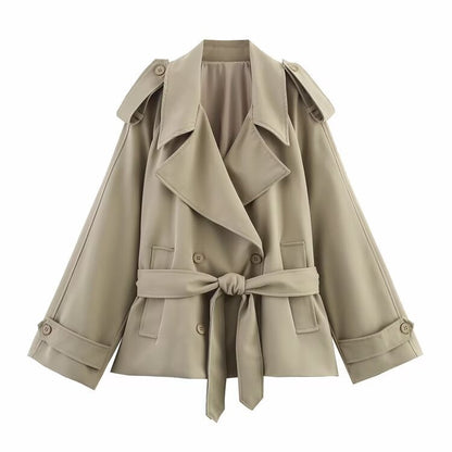 Women's Lapel Tie Trench Coat