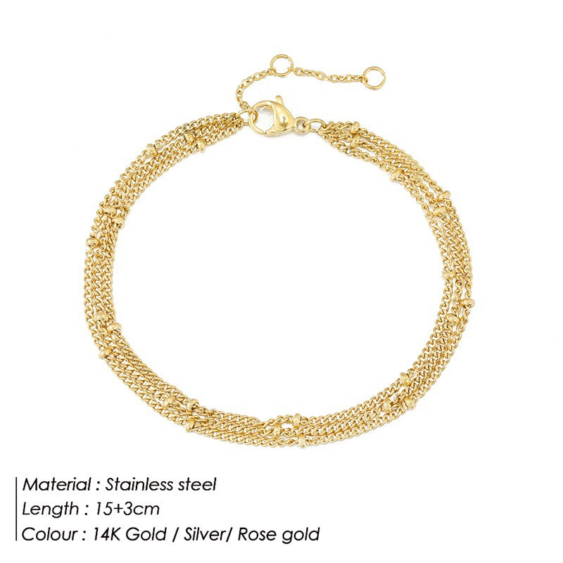 Women's Layered Bead Chain Bracelet Gold Plated Stainless Steel