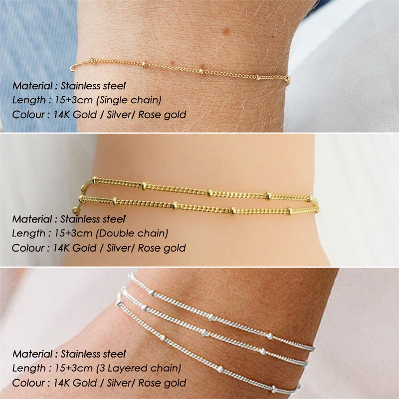 Women's Layered Bead Chain Bracelet Gold Plated Stainless Steel