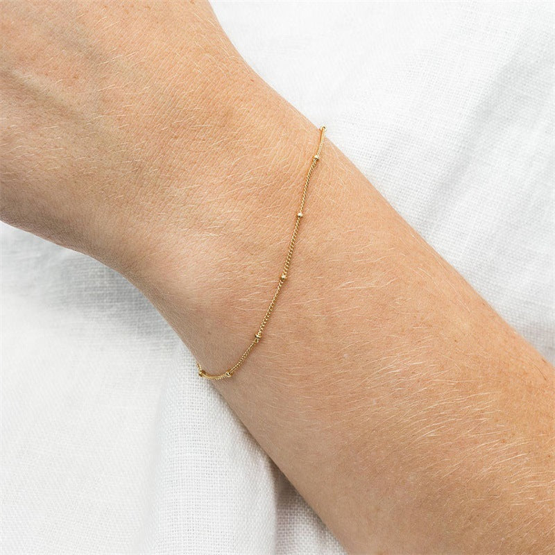 Women's Layered Bead Chain Bracelet Gold Plated Stainless Steel