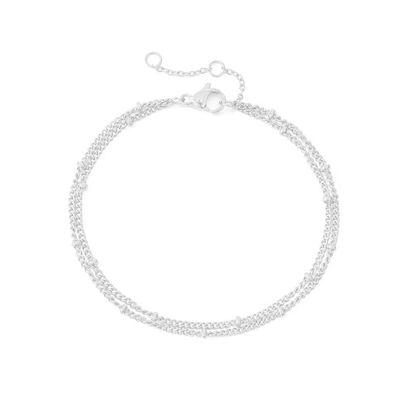 Women's Layered Bead Chain Bracelet Gold Plated Stainless Steel