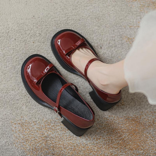 Women's Leather Buckle Heeled Shoes