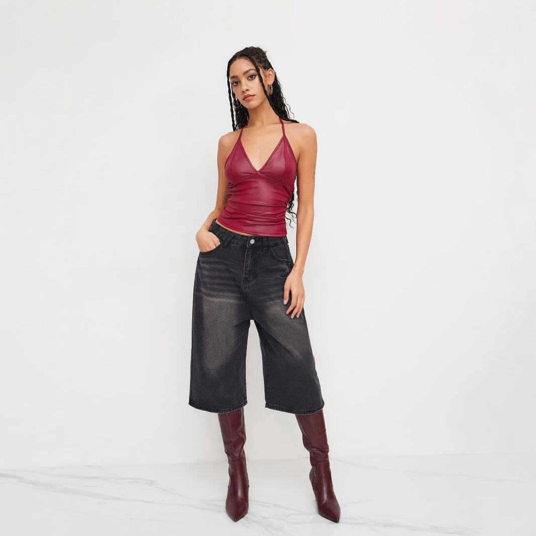 Women's Leather Halter Neck Top