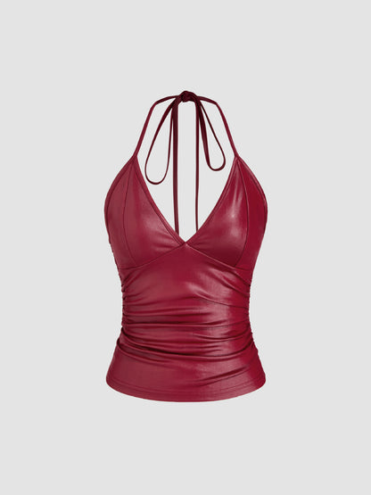 Women's Leather Halter Neck Top