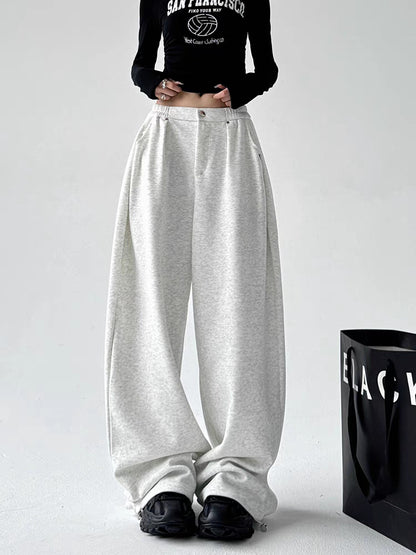 Women's Leather-Patched Casual Wide Leg Pants