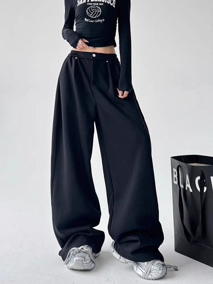 Women's Leather-Patched Casual Wide Leg Pants