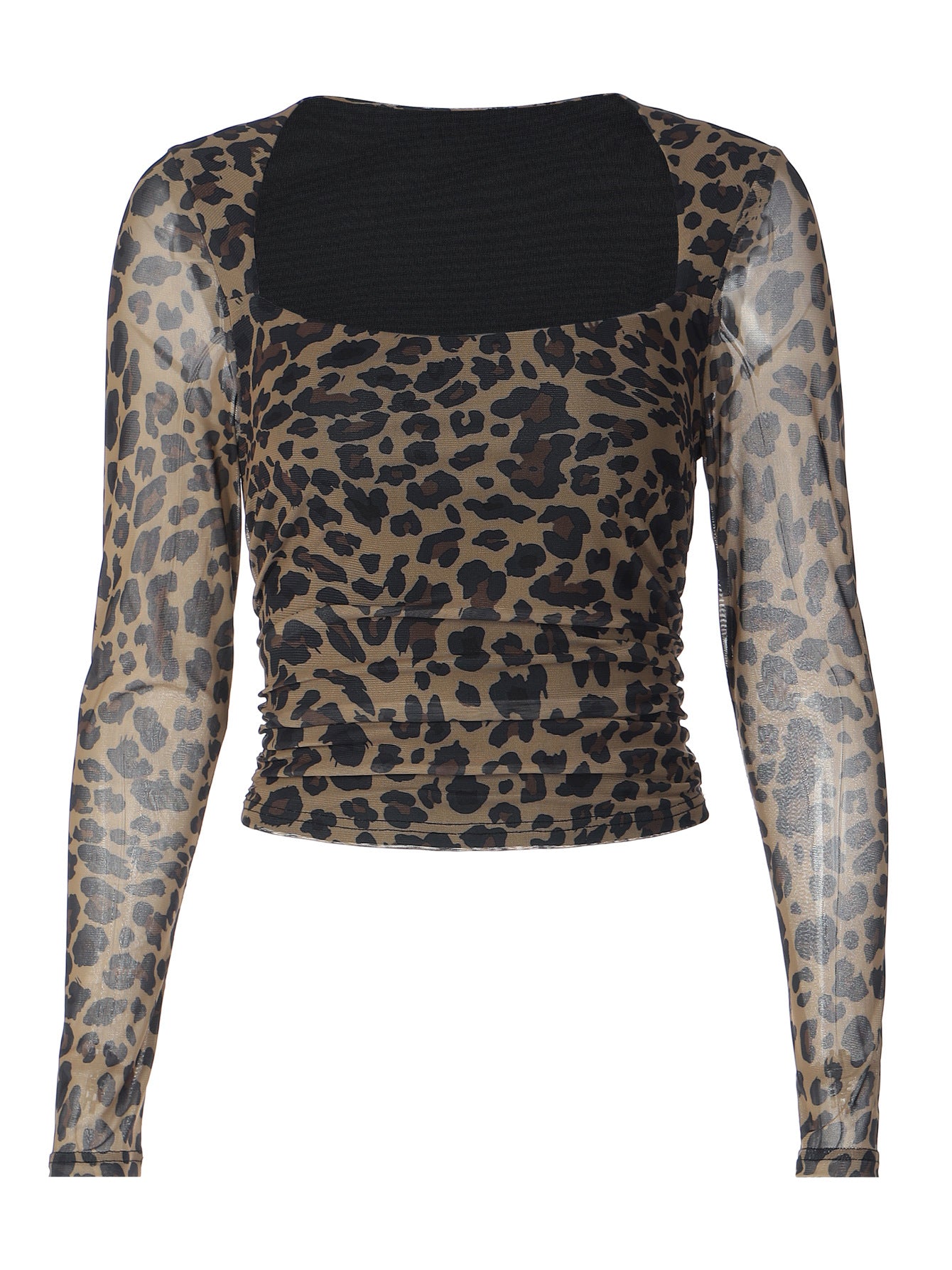 Women's Leopard Print Mesh Long Sleeve T-Shirt