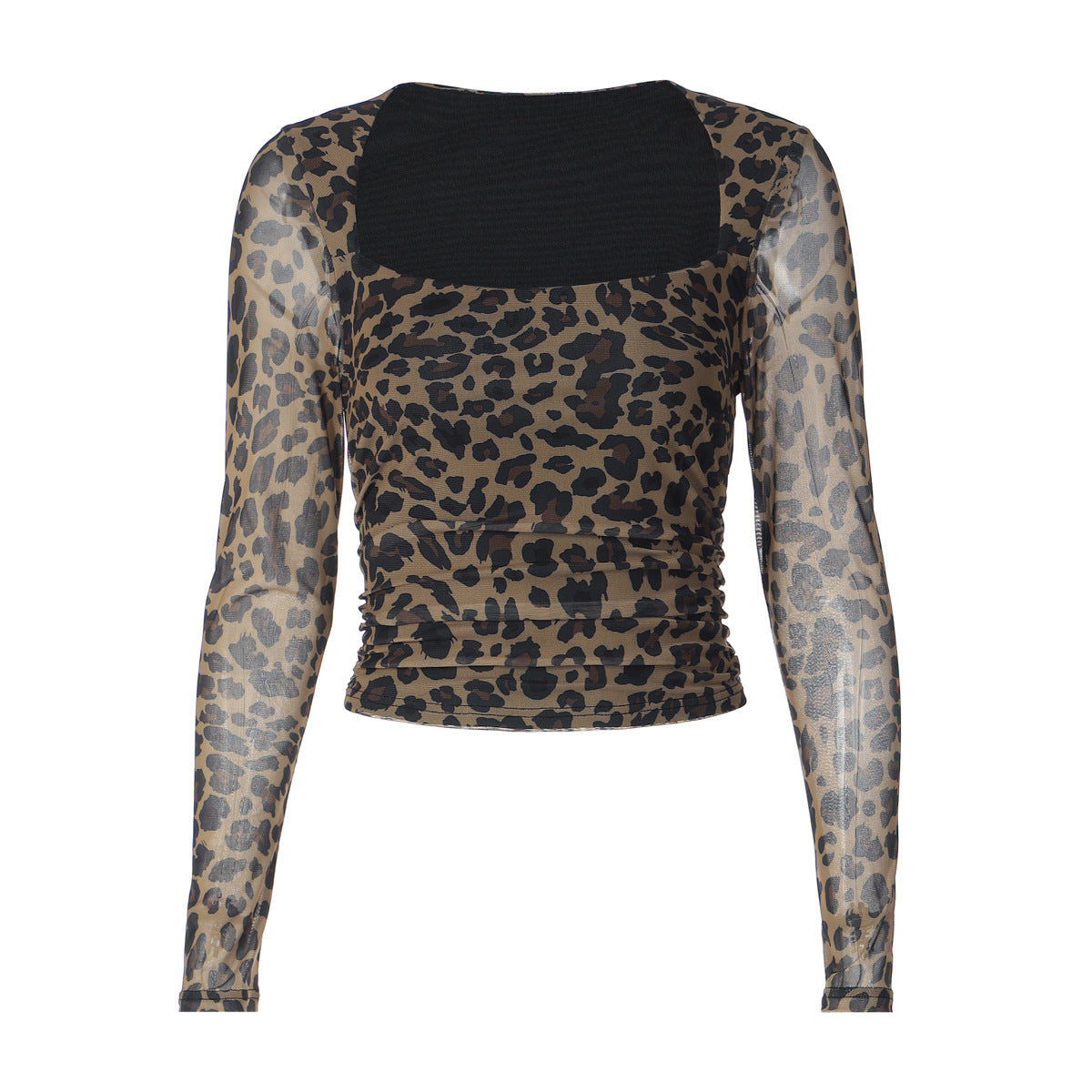 Women's Leopard Print Mesh Long Sleeve T-Shirt