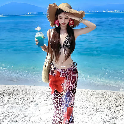 Women's Leopard Print Swimsuit Three-Piece Set
