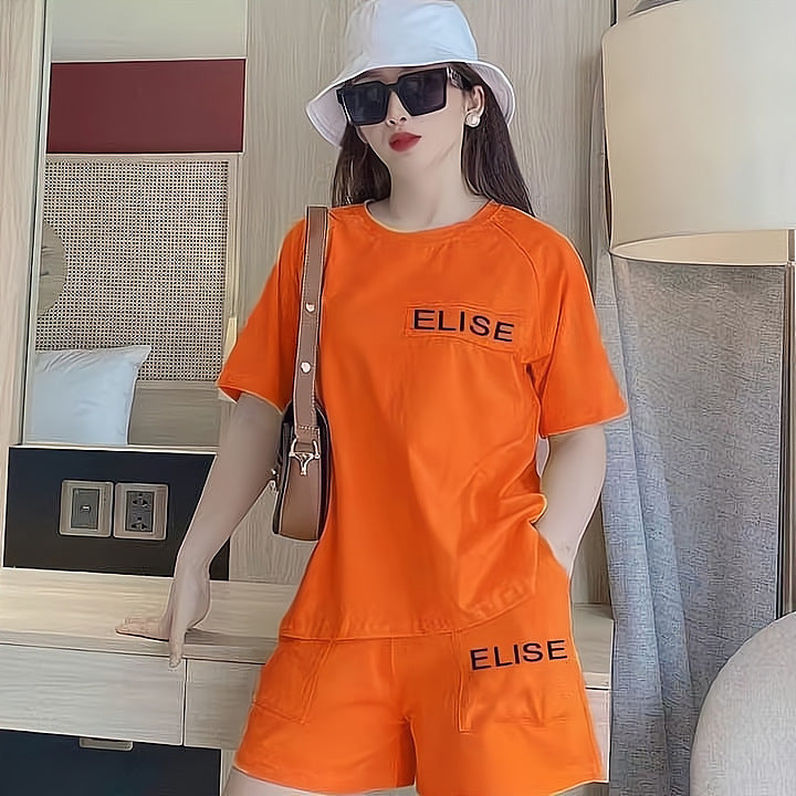 Women's Letter Print Casual Short-Sleeve Two-Piece Set