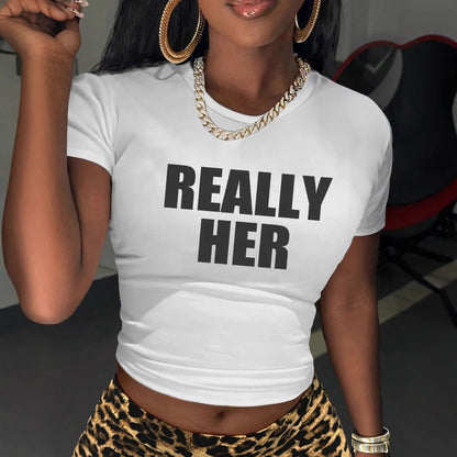 Women's Letter Print Cropped T-Shirt
