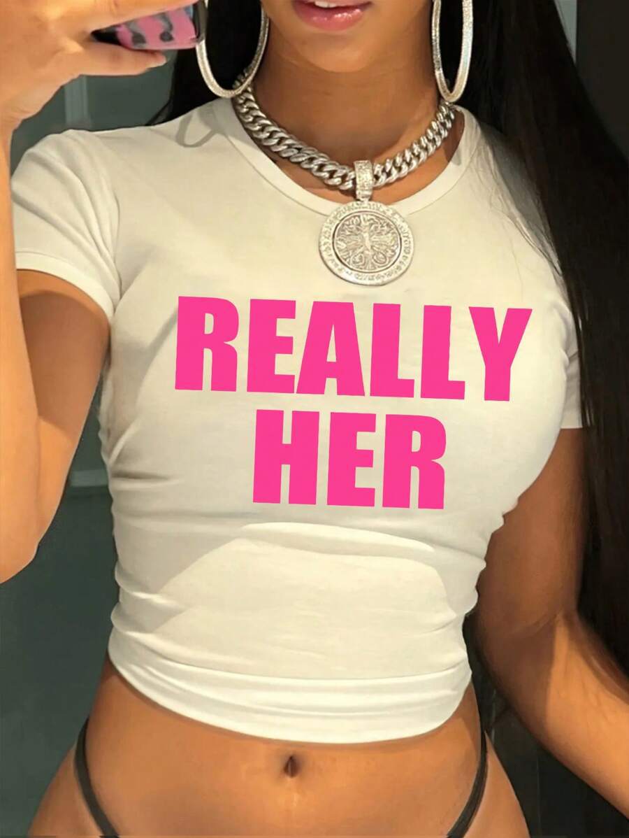Women's Letter Print Cropped T-Shirt