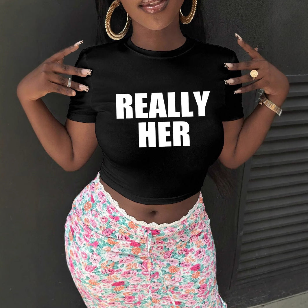 Women's Letter Print Cropped T-Shirt
