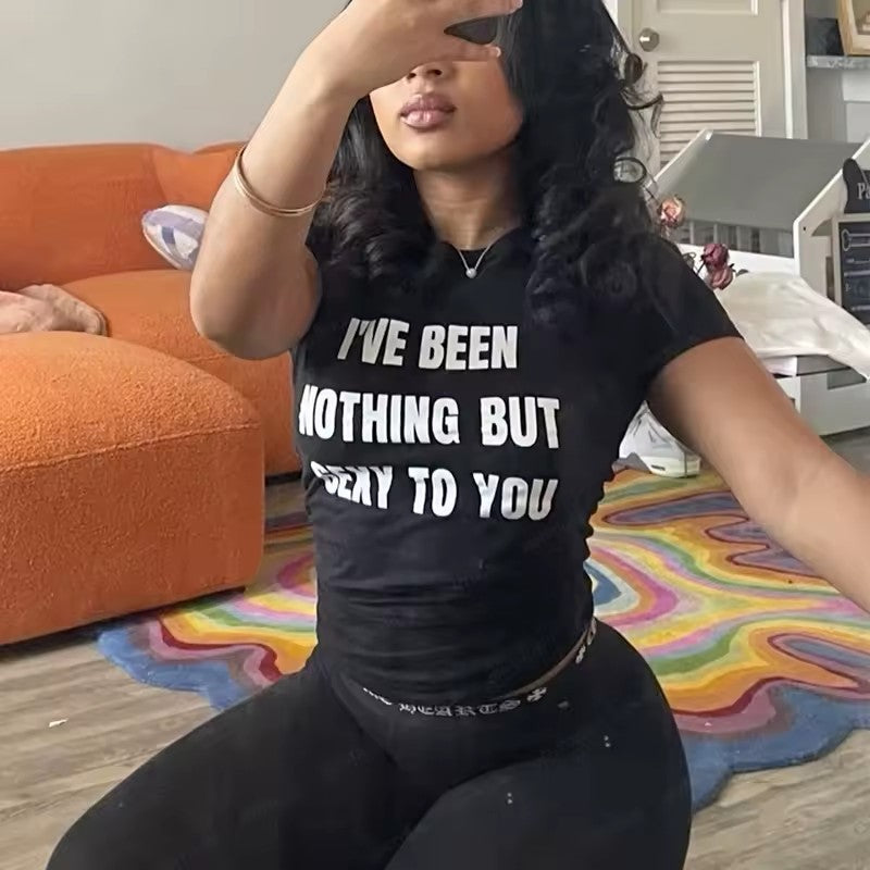 Women's Letter Print Round Neck T-Shirt