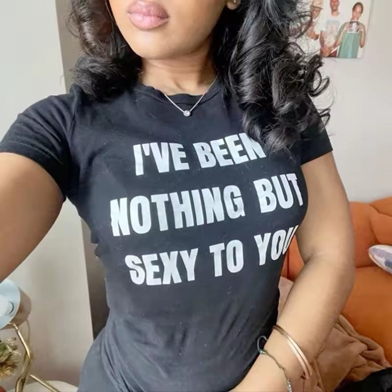 Women's Letter Print Round Neck T-Shirt