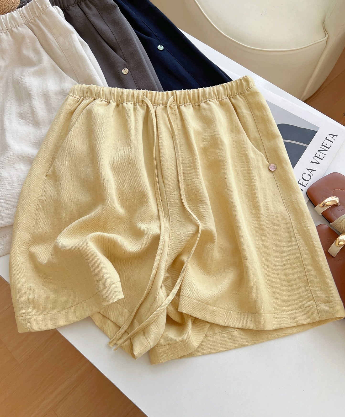 Women's Linen Blend Drawstring Shorts