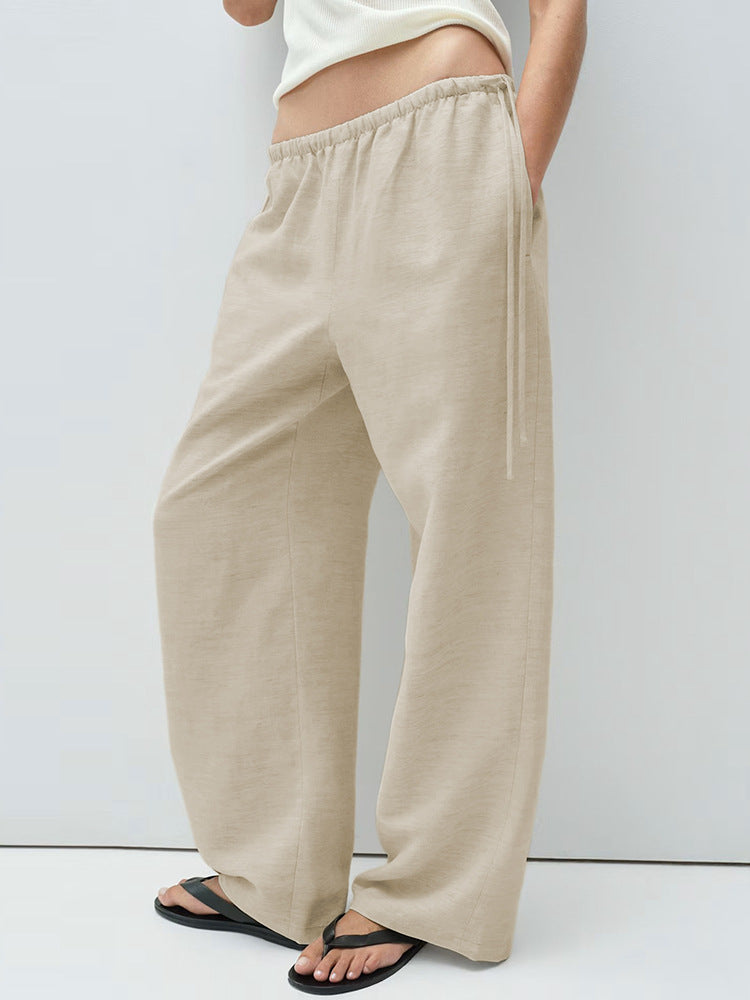 Women's Linen Blend Drawstring Wide-Leg Pants
