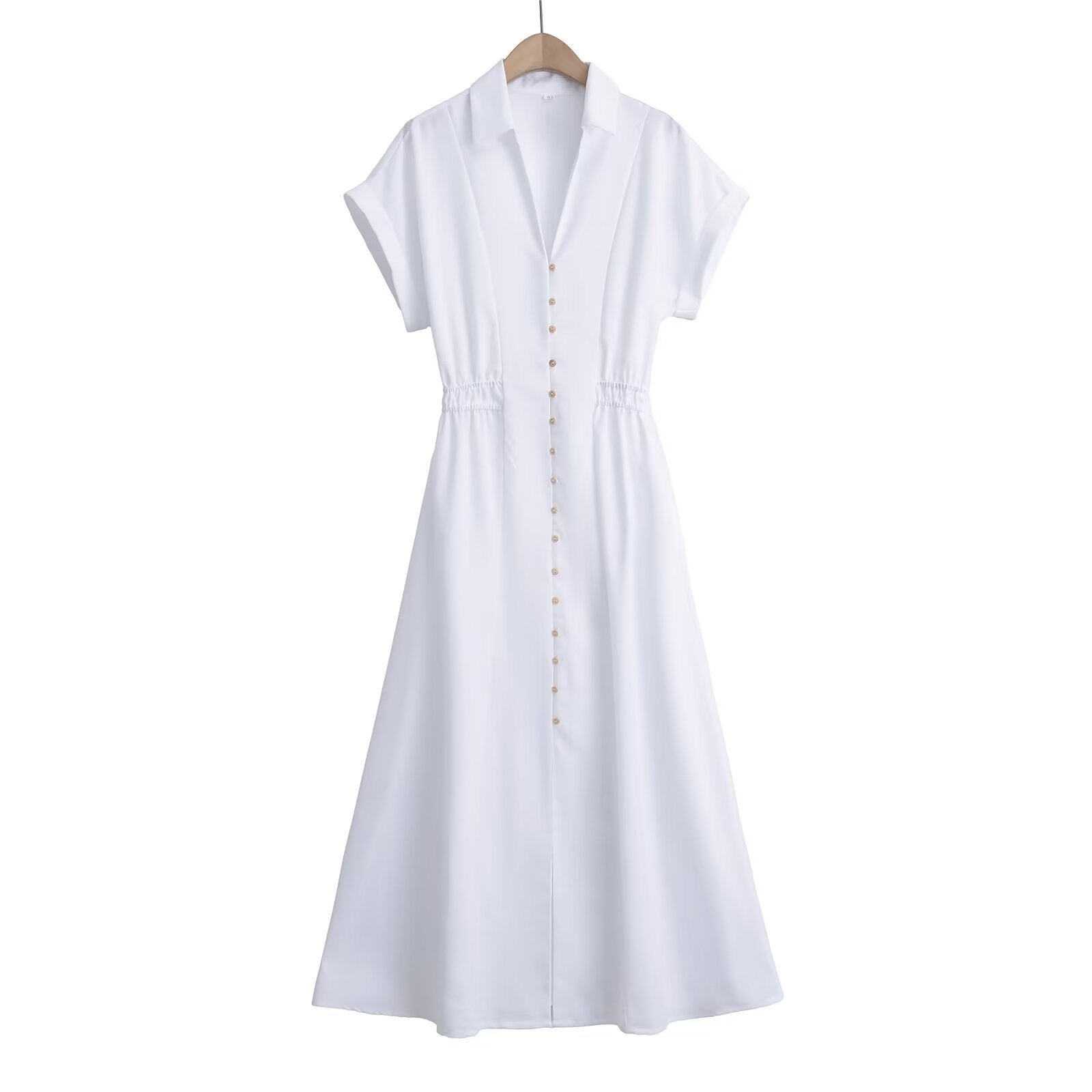 Women's Linen Blend Short-sleeve Midi Shirt Dress