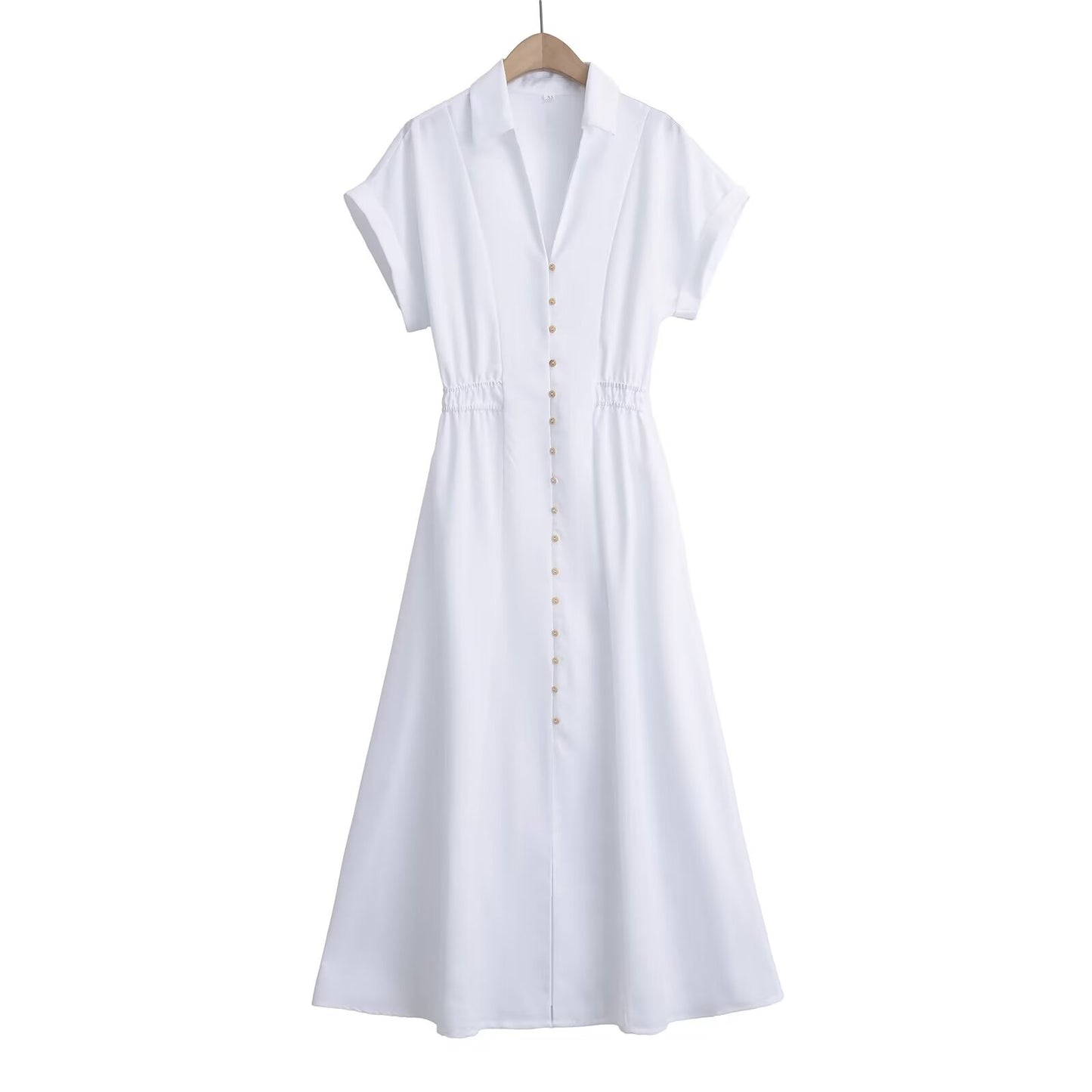 Women's Linen Blend Short-sleeve Midi Shirt Dress