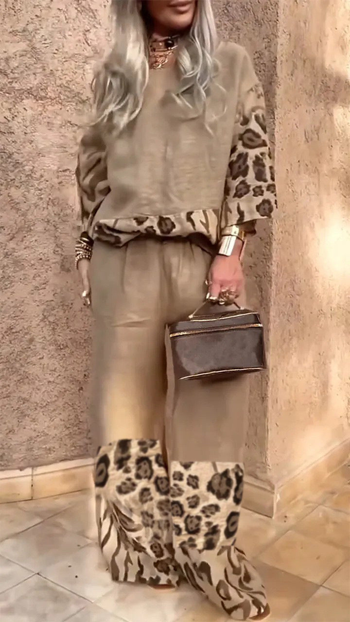 Women's Linen Leopard Print Two-Piece Set