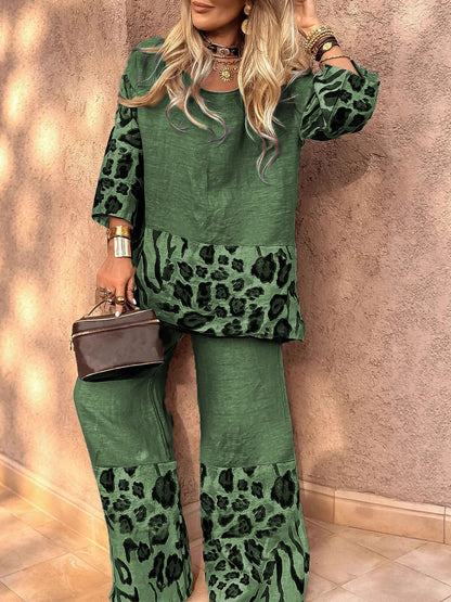 Women's Linen Leopard Print Two-Piece Set