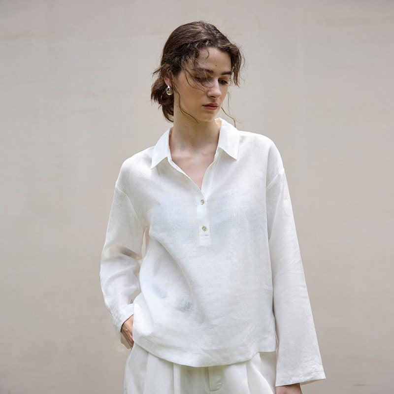 Women's Linen Polo Collar Shirt