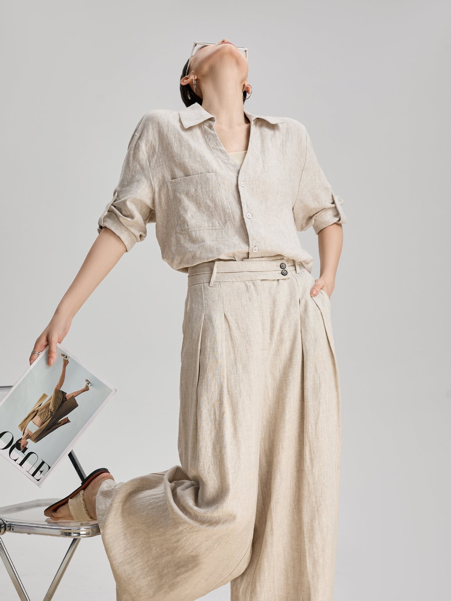 Women's Linen Shirt and Pants Set