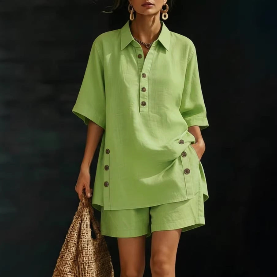 Women's Linen Shirt and Shorts Set