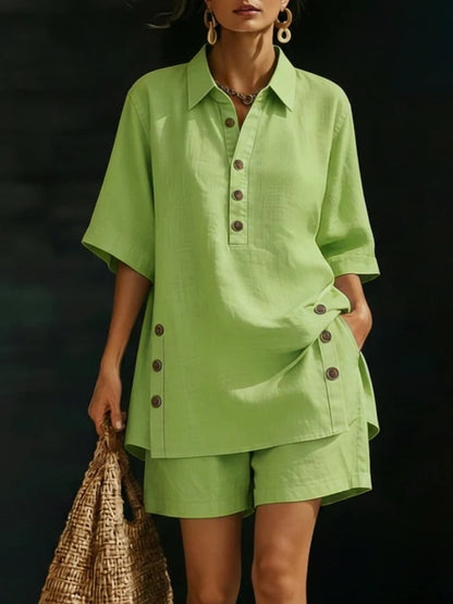 Women's Linen Shirt and Shorts Set